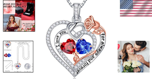 925 Sterling Silver Double Birthstone Heart Necklace - Meaningful Gift for Her
