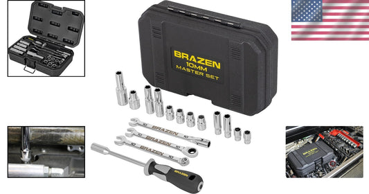 Complete 10mm Socket Set: 12 Sockets, 3 Wrenches & Nut Driver - Portable Case