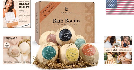Handmade Relaxing Bath Bomb Gift Set - 6 Large Aromatic Bombs for Stress Relief