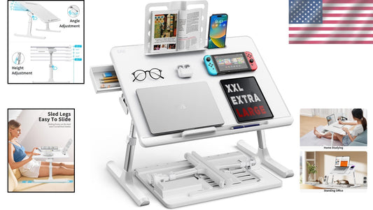 Versatile White Laptop Bed Desk - Height Adjustable for Work & Relaxation
