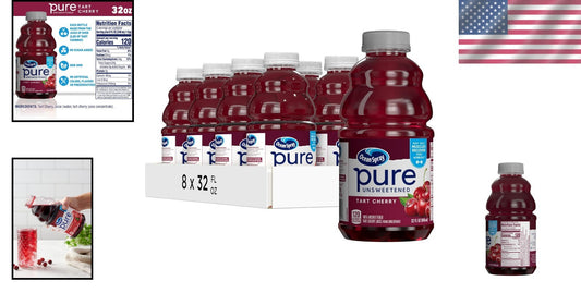 100% Pure Tart Cherry Juice, 32 Fl Oz Bottles - Pack of 8 for Optimal Health