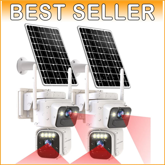 Dual Lens Solar Powered Security Cameras - 2K Outdoor WiFi, Color Night Vision