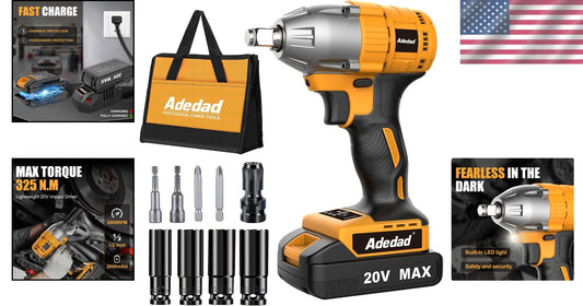 Cordless Impact Wrench 1/2'' 20V Battery Powered - 325N.m Torque with LED Light