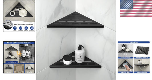 Durable Matte Black Corner Shower Shelves - Stylish 2 Pack for Modern Bathrooms