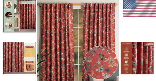 Stylish 108-Inch Light Filtering Cotton Drapes - Terracotta, Rod & Loop Design