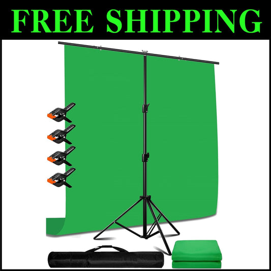 6.5x9.6ft Green Screen Backdrop Kit with T Stand - Portable & User-Friendly