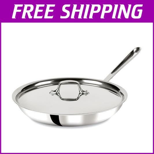 D3 Tri-Ply 12-Inch Stainless Steel Frying Pan with Lid - Induction & Oven Safe