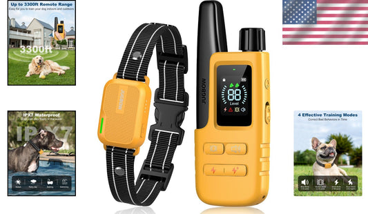 Humane Yellow Shock Collar for Dogs - 4 Training Modes, Waterproof & Lightweight