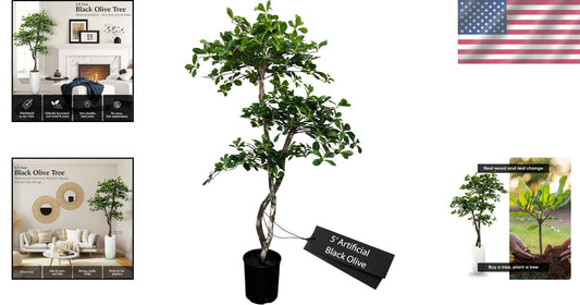 Natural-Looking 5ft Black Olive Leaf Tree - Supporting Sustainability Efforts