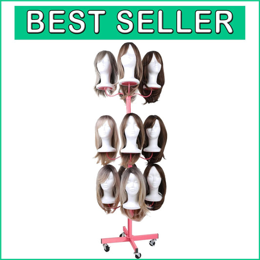 Carbon Steel Multi-Wig Holder - 12-Head Pink Styling Stand with Reinforced Base
