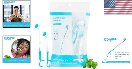 Portable 4-in-1 Travel Toothbrush Set - Brush, Floss, Pick & Paste - 48-Pack