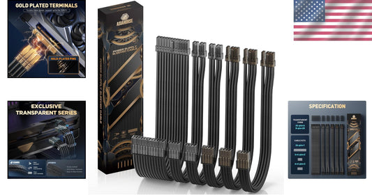 Gold-Plated PSU Extension Kit - Durable 16AWG Cables for High-Performance GPUs