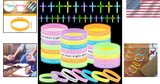 Bulk 200 Pcs Glow Bracelets and Cross Necklaces - Faithful Party Favors for Kids