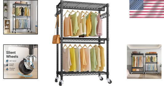 Heavy-Duty Metal Garment Rack - 350lbs Capacity & Rolling Wheels for Versatility