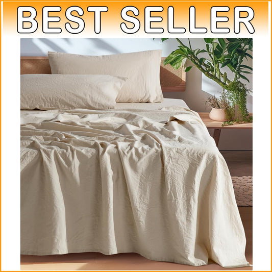 4-Piece King Size French Linen Sheets - Soft, Machine Washable & Eco-Friendly