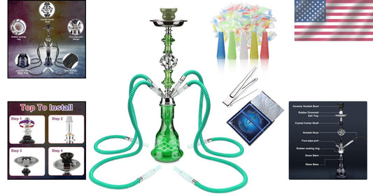 Elegant 22'' Premium Hookah Set - Glass Vase, Ceramic Bowl & Coal Tongs Included