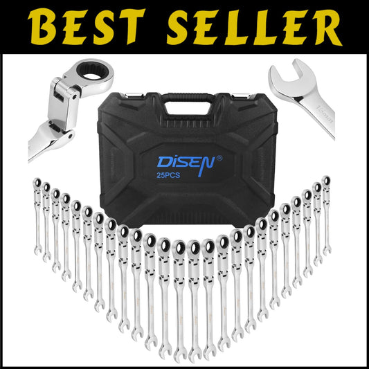 Versatile Chrome Vanadium Ratcheting Wrench Set - 25 PCS with Double Joints