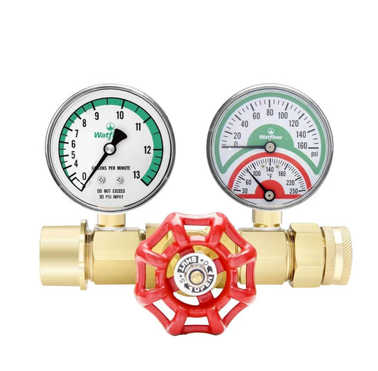 Professional Brass Water Gauge Set - Flow Rate 0-13 GPM, Pressure 0-160 psi