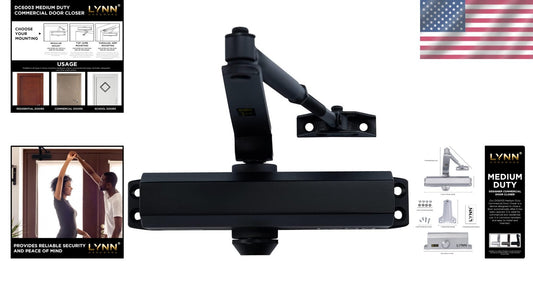 Adjustable Auto Door Closer - Commercial-Grade, Matte Black Finish for Light Use