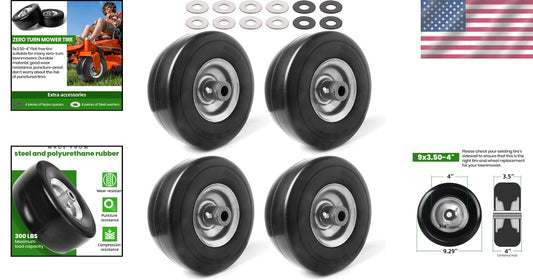 Durable 4-Pack Flat-Free Tire Assemblies - 9" Diameter Lawn and Garden Solutions