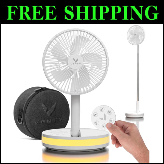 Foldable White Fan with Remote & LED Light - Ideal for Outdoor Adventures