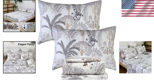 Breathable 100% Cotton Floral Sheet Set Queen – Coastal Coconut Tree Design