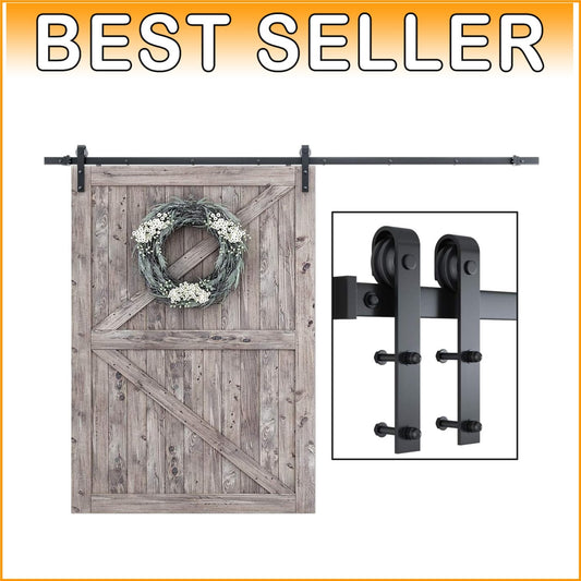 Durable Heavy Duty Black Barn Door Hardware Kit - Easy Install with Instructions