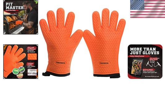 XL Heat Resistant Silicone BBQ Gloves - 12" Grilling Mitts with Recipe Bonuses
