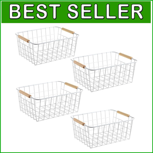 Durable New-White Wire Baskets with Handles - Perfect for Pantry and Closet