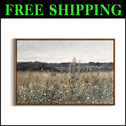 Elegant Framed Canvas Wall Art - Vintage 'Champ Fleuri' 30"x20" Masterpiece