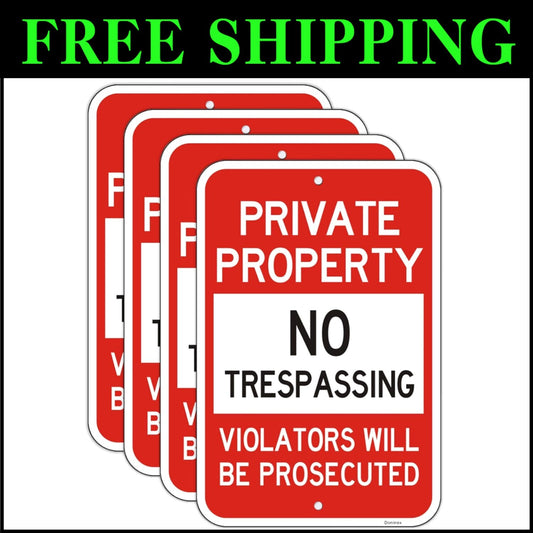 Engineer Grade Reflective No Trespassing Signs, 12x18 Inches, Heavy Duty 4 Pack