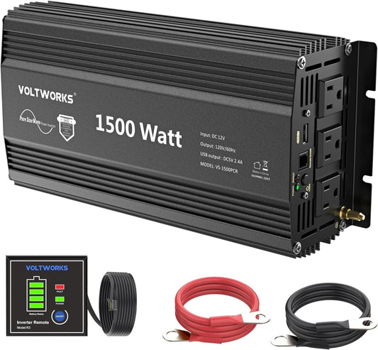 1500W Off-Grid Pure Sine Wave Inverter with Remote - Perfect for Emergency Use