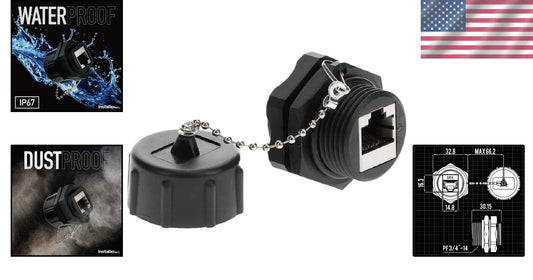 Durable RJ45 Cat6 Panel Mount Connector - Gold Plated, IP67 Waterproof Design