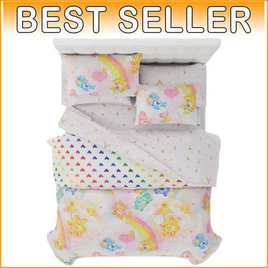 Care Bears Retro Rainbow 7-Piece Queen Bedding Set - Super Soft Comforter