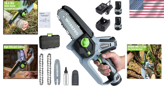 Lightweight Mini Chainsaw - 6.3" Cordless Electric Saw with 2 Lithium Batteries