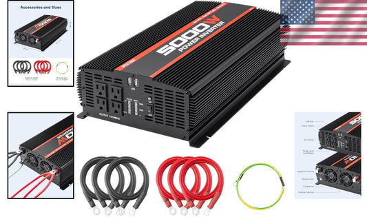 5000W Portable Power Inverter with 4 AC Outlets & USB for Vehicle Charging