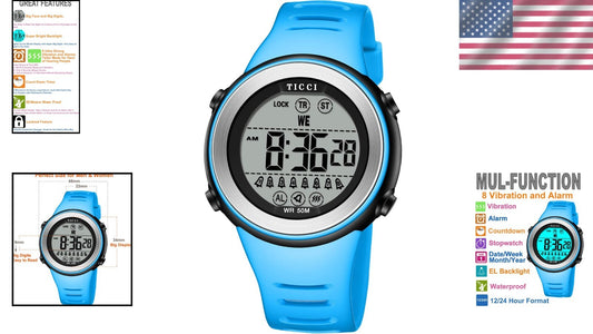 Unisex 8-Vibration Alarm Watch for Medication Reminders - Easy to Read & Durable