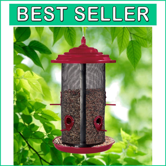 Durable Hanging Bird Feeder with 2 Chambers and 8.5 lb Seed Capacity - Crimson