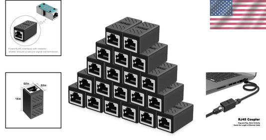 20-Pack Shielded RJ45 Couplers - Female to Female, Ideal for Extended Ethernet