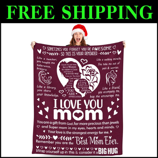Premium I Love You Mom Blanket - Cozy, Machine Washable, Perfect for All Seasons