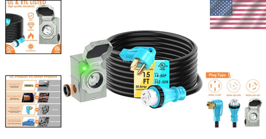 Emergency Power Supply: UL Listed 50 Amp Generator Cord & Weatherproof Inlet Box