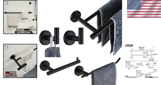 5-Piece Bathroom Hardware Set - Matte Black Stainless Steel Accessories