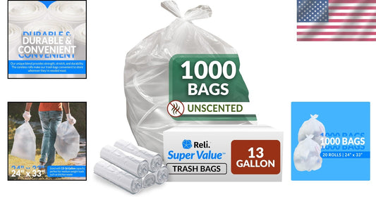 13 Gallon Multi-Use Clear Garbage Bags - 1000 Count for Strong Waste Disposal