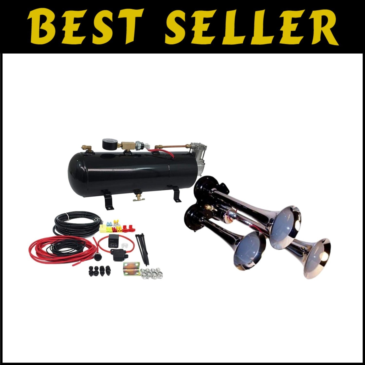 Compact 3-Trumpet Train Horn System: 110 PSI Performance for Any Vehicle