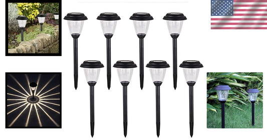 Elegant 8-Pack Solar Outdoor LED Pathway Lights in Matt Black Stainless Steel