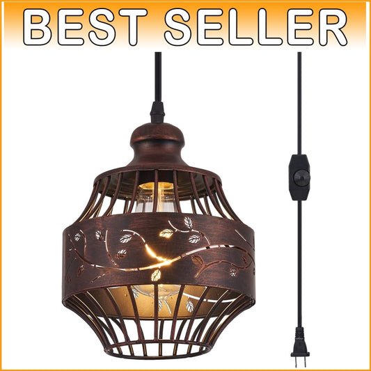 Dimmable Metal Hanging Pendant Light - 16Ft Cord for Living Room & Study Spaces