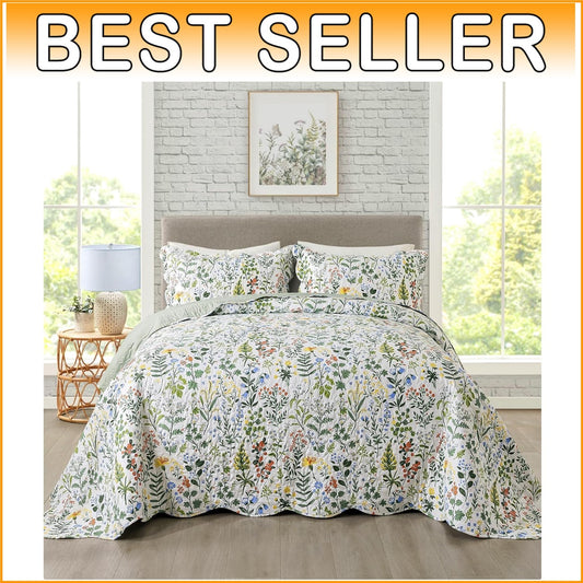 Exquisite Quilted King Bedspread Set - Lightweight Microfiber Floral Coverlet