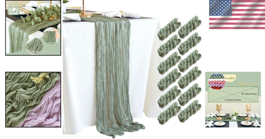 Sage Green Cheesecloth Table Runner 10ft for Elegant Weddings & Celebrations