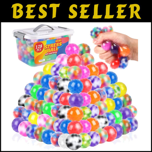 Soft Squishy Fidget Balls - 128 Pack of Anti-Anxiety Stress Relievers for Adults