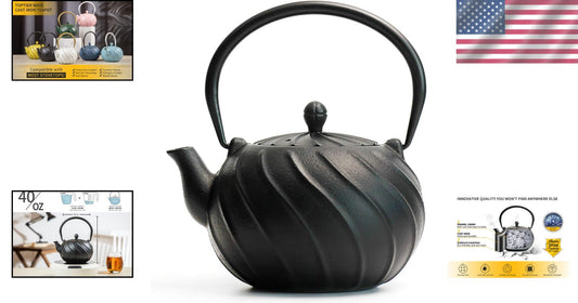 Elegant 40oz Japanese Cast Iron Tea Kettle with Infuser - Wave Pattern Design